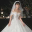 Sparkly Champagne Bridal Wedding Dresses 2020 Ball Gown Off-The-Shoulder Short Sleeve Backless Beading Sequins Glitter Tulle Floor-Length / Long Ruffle