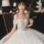 Sparkly Champagne Bridal Wedding Dresses 2020 Ball Gown Off-The-Shoulder Short Sleeve Backless Beading Sequins Glitter Tulle Floor-Length / Long Ruffle