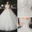 Sparkly Champagne Bridal Wedding Dresses 2020 Ball Gown Off-The-Shoulder Short Sleeve Backless Beading Sequins Glitter Tulle Floor-Length / Long Ruffle