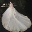 Luxury / Gorgeous Champagne Bridal Wedding Dresses 2020 Ball Gown See-through High Neck Short Sleeve Appliques Lace Beading Sequins Cathedral Train Ruffle