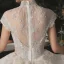 Luxury / Gorgeous Champagne Bridal Wedding Dresses 2020 Ball Gown See-through High Neck Short Sleeve Appliques Lace Beading Sequins Cathedral Train Ruffle