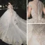 Luxury / Gorgeous Champagne Bridal Wedding Dresses 2020 Ball Gown See-through High Neck Short Sleeve Appliques Lace Beading Sequins Cathedral Train Ruffle