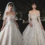 Luxus / Herrlich Champagner Brautkleider / Hochzeitskleider 2020 Ballkleid Off Shoulder Abnehmbar Lange Ärmel Rückenfreies Applikationen Spitze Perlenstickerei Pailletten Glanz Tülle Kathedrale Schleppe Rüschen