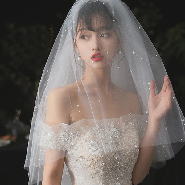 Luxus / Herrlich Champagner Brautkleider / Hochzeitskleider 2020 Ballkleid Off Shoulder Abnehmbar Lange Ärmel Rückenfreies Applikationen Spitze Perlenstickerei Pailletten Glanz Tülle Kathedrale Schleppe Rüschen