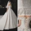 Luxus / Herrlich Champagner Brautkleider / Hochzeitskleider 2020 Ballkleid Off Shoulder Abnehmbar Lange Ärmel Rückenfreies Applikationen Spitze Perlenstickerei Pailletten Glanz Tülle Kathedrale Schleppe Rüschen