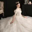 Vintage / Originale Style Victorien Champagne La Mariée Robe De Mariée 2020 Robe Boule Encolure Carrée Gonflée Manches Courtes Dos Nu Appliques Paillettes Glitter Tulle Cathedral Train