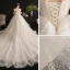 Vintage / Originale Style Victorien Champagne La Mariée Robe De Mariée 2020 Robe Boule Encolure Carrée Gonflée Manches Courtes Dos Nu Appliques Paillettes Glitter Tulle Cathedral Train