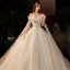 Romantic Champagne Bridal Wedding Dresses 2020 Ball Gown Off-The-Shoulder Short Sleeve Backless Appliques Lace Beading Sequins Glitter Tulle Chapel Train Ruffle