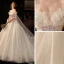 Romantic Champagne Bridal Wedding Dresses 2020 Ball Gown Off-The-Shoulder Short Sleeve Backless Appliques Lace Beading Sequins Glitter Tulle Chapel Train Ruffle