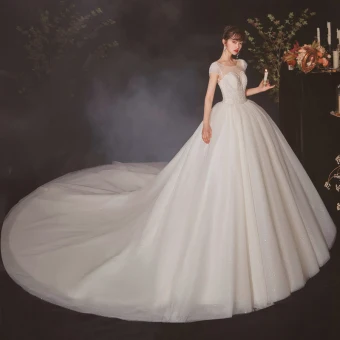 High End Champagne Bridal Wedding Dresses 2020 Ball Gown See Through Scoop Neck Sleeveless Backless Beading Sequins Glitter Tulle Cathedral Train Ruffle