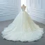 Luxus / Herrlich Weiß Durchsichtige Hochzeits Brautkleider / Hochzeitskleider 2020 Ballkleid Stehkragen Kurze Ärmel Rückenfreies Handgefertigt Perlenstickerei Pailletten Kapelle-Schleppe Rüschen