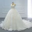 Luxus / Herrlich Weiß Durchsichtige Hochzeits Brautkleider / Hochzeitskleider 2020 Ballkleid Stehkragen Kurze Ärmel Rückenfreies Handgefertigt Perlenstickerei Pailletten Kapelle-Schleppe Rüschen