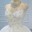 Luxus / Herrlich Weiß Durchsichtige Hochzeits Brautkleider / Hochzeitskleider 2020 Ballkleid Stehkragen Kurze Ärmel Rückenfreies Handgefertigt Perlenstickerei Pailletten Kapelle-Schleppe Rüschen