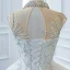 Luxus / Herrlich Weiß Durchsichtige Hochzeits Brautkleider / Hochzeitskleider 2020 Ballkleid Stehkragen Kurze Ärmel Rückenfreies Handgefertigt Perlenstickerei Pailletten Kapelle-Schleppe Rüschen