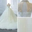 Luxus / Herrlich Weiß Durchsichtige Hochzeits Brautkleider / Hochzeitskleider 2020 Ballkleid Stehkragen Kurze Ärmel Rückenfreies Handgefertigt Perlenstickerei Pailletten Kapelle-Schleppe Rüschen