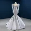 Vintage / Originale Gris Satin Tapis rouge Robe De Soirée 2020 Trompette / Sirène Transparentes Encolure Dégagée Gonflée Manches Longues Appliques En Dentelle Perlage Paillettes Longue