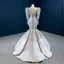 Vintage / Originale Gris Satin Tapis rouge Robe De Soirée 2020 Trompette / Sirène Transparentes Encolure Dégagée Gonflée Manches Longues Appliques En Dentelle Perlage Paillettes Longue