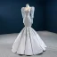 Vintage / Originale Gris Satin Tapis rouge Robe De Soirée 2020 Trompette / Sirène Transparentes Encolure Dégagée Gonflée Manches Longues Appliques En Dentelle Perlage Paillettes Longue