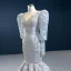 Vintage / Originale Gris Satin Tapis rouge Robe De Soirée 2020 Trompette / Sirène Transparentes Encolure Dégagée Gonflée Manches Longues Appliques En Dentelle Perlage Paillettes Longue