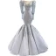 Vintage / Originale Gris Satin Tapis rouge Robe De Soirée 2020 Trompette / Sirène Transparentes Encolure Dégagée Gonflée Manches Longues Appliques En Dentelle Perlage Paillettes Longue