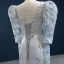 Vintage / Originale Gris Satin Tapis rouge Robe De Soirée 2020 Trompette / Sirène Transparentes Encolure Dégagée Gonflée Manches Longues Appliques En Dentelle Perlage Paillettes Longue
