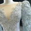 Vintage / Originale Gris Satin Tapis rouge Robe De Soirée 2020 Trompette / Sirène Transparentes Encolure Dégagée Gonflée Manches Longues Appliques En Dentelle Perlage Paillettes Longue