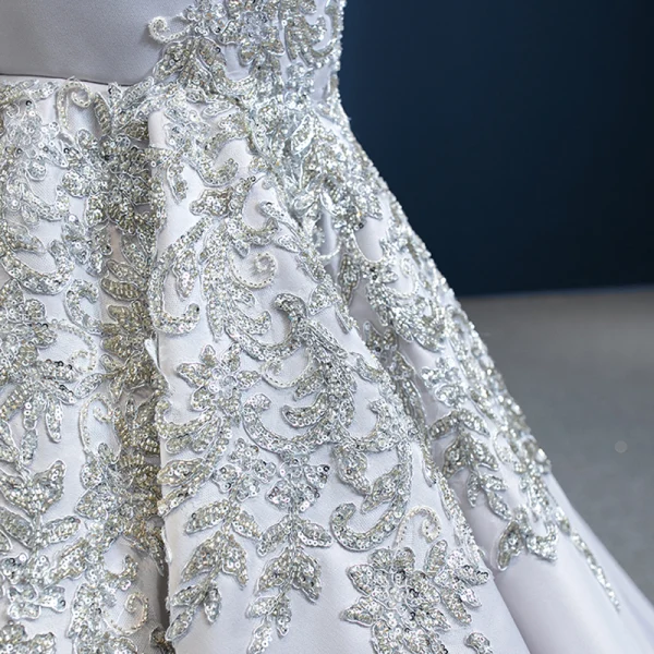 Vintage / Originale Gris Satin Tapis rouge Robe De Soirée 2020 Trompette / Sirène Transparentes Encolure Dégagée Gonflée Manches Longues Appliques En Dentelle Perlage Paillettes Longue