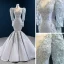 Vintage / Originale Gris Satin Tapis rouge Robe De Soirée 2020 Trompette / Sirène Transparentes Encolure Dégagée Gonflée Manches Longues Appliques En Dentelle Perlage Paillettes Longue