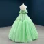 High-end Green Prom Dresses 2020 Ball Gown Strapless Sleeveless Floor-Length / Long Ruffle Backless Formal Dresses