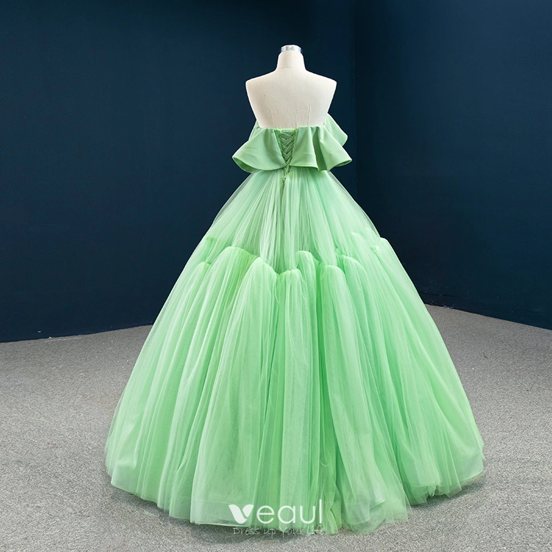 open lace back dress Mint Green Applique Strapless A-Line Long Prom Dress Y6100 – Simplepromdress main image 0