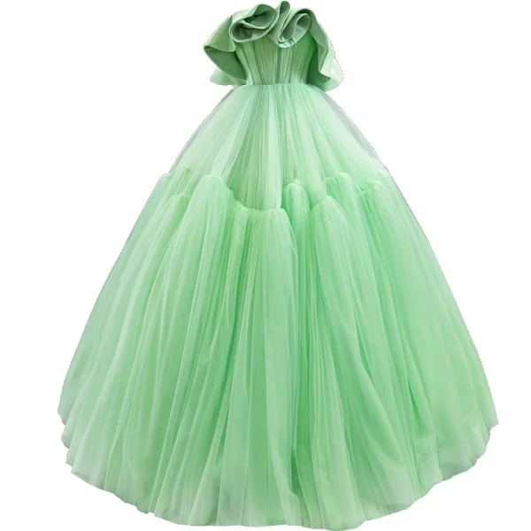 High-end Green Prom Dresses 2020 Ball Gown Strapless Sleeveless Floor-Length / Long Ruffle Backless Formal Dresses
