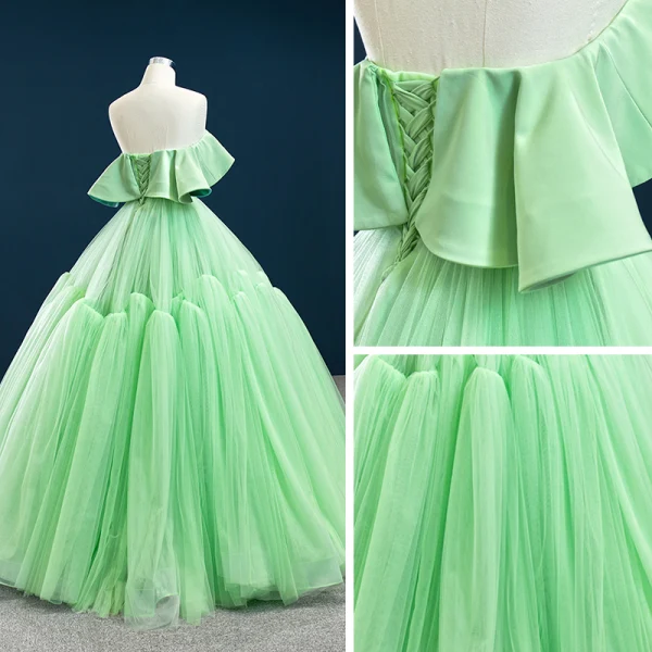 High-end Green Prom Dresses 2020 Ball Gown Strapless Sleeveless Floor-Length / Long Ruffle Backless Formal Dresses