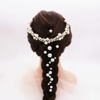 Chic Beautiful Gold Headpieces Headbands Earrings Bridal Jewelry 2020 Alloy Pearl Rhinestone Wedding Accessories
