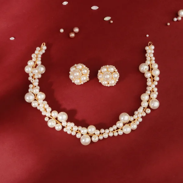 Chic / Beautiful Gold Headpieces Headbands Earrings Bridal Jewelry 2020 Alloy Pearl Rhinestone Wedding Accessories
