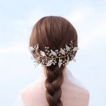 Fine Gull Hodepynt Har Tilbehor 2020 Legering Blad Rhinestone Bryllup Tilbehør