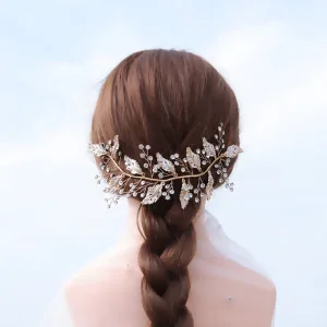 Schöne Gold Kopfschmuck Haarschmuck Braut 2020 Legierung Blatt Strass Hochzeit Brautaccessoires
