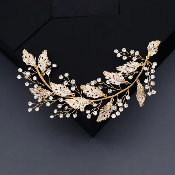 Fine Gull Hodepynt Har Tilbehor 2020 Legering Blad Rhinestone Bryllup Tilbehør