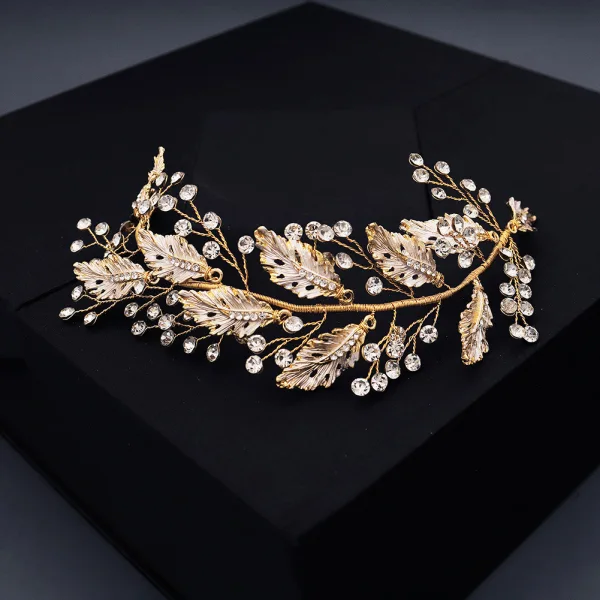 Fine Gull Hodepynt Har Tilbehor 2020 Legering Blad Rhinestone Bryllup Tilbehør
