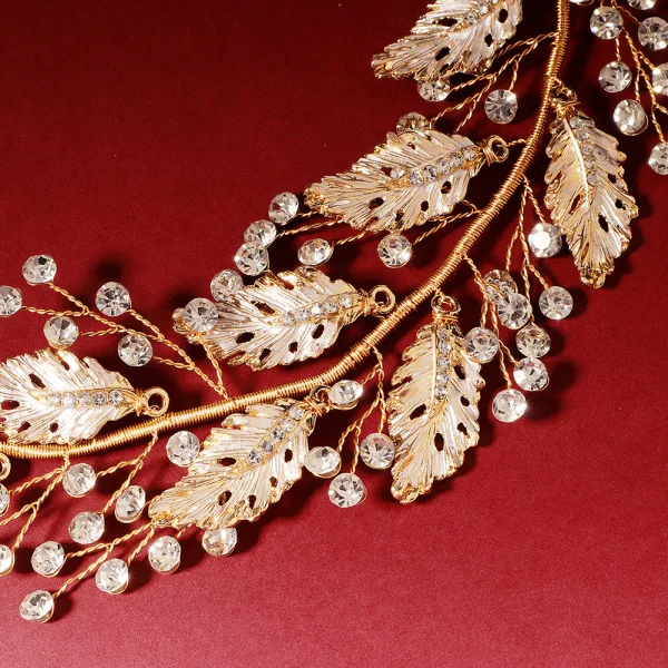 Fine Gull Hodepynt Har Tilbehor 2020 Legering Blad Rhinestone Bryllup Tilbehør