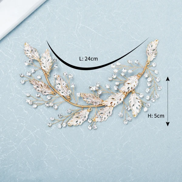 Fine Gull Hodepynt Har Tilbehor 2020 Legering Blad Rhinestone Bryllup Tilbehør