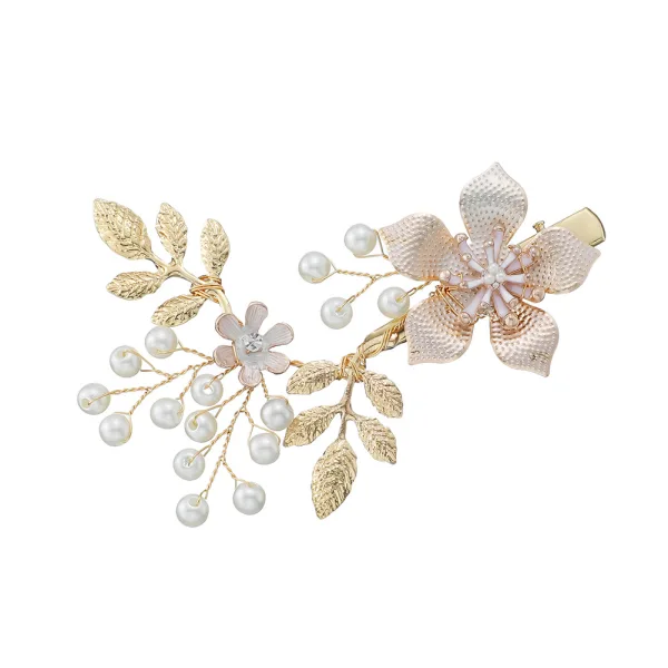 Enkel Gull Hodepynt Har Tilbehor 2020 Legering Blad Perle Rhinestone Bryllup Tilbehør