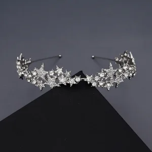 Snygga Fina Silver Rhinestone Stjärna Hair Hoop Brud Huvudbonad 2020 Metall Hårsmycken Bröllop Tillbehör