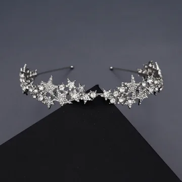 Piękne Srebrny Rhinestone Gwiazda Obręcz Do Włosów Ozdoby Do Włosów Ślubne 2020 Metal Ozdoby Do Włosów Ślub Akcesoria