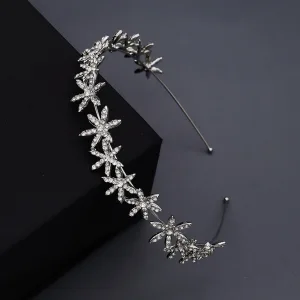 Enkla Silver Rhinestone Blomma Hair Hoop Brud Huvudbonad 2020 Metall Hårsmycken Bröllop Tillbehör