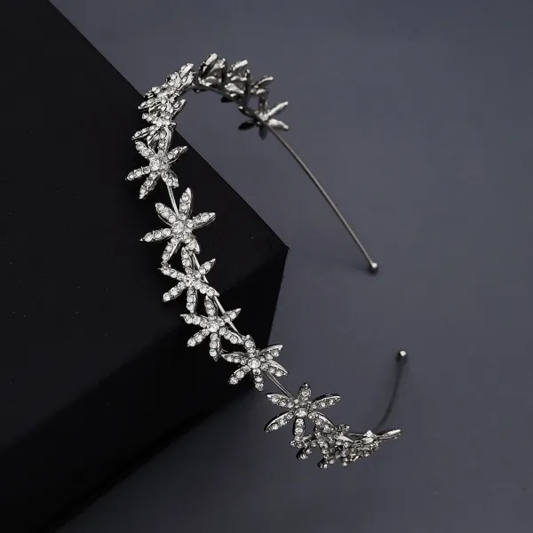 Modest / Simple Silver Rhinestone Flower Hair Hoop Bridal Hair Accessories 2020 Metal Headpieces Wedding Accessories