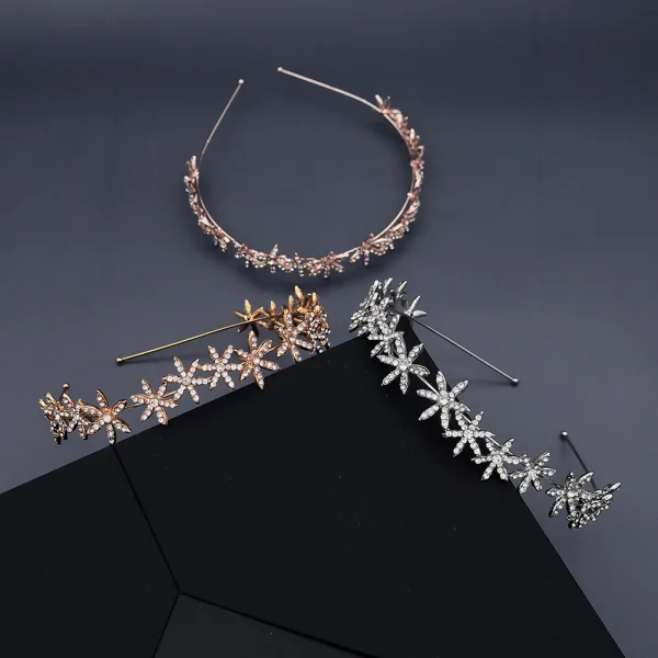Enkla Silver Rhinestone Blomma Hair Hoop Brud Huvudbonad 2020 Metall Hårsmycken Bröllop Tillbehör