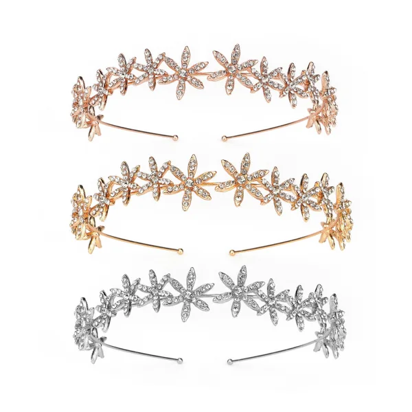 Enkla Silver Rhinestone Blomma Hair Hoop Brud Huvudbonad 2020 Metall Hårsmycken Bröllop Tillbehör