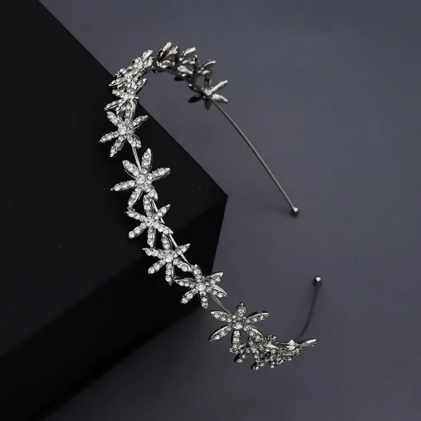 Enkla Silver Rhinestone Blomma Hair Hoop Brud Huvudbonad 2020 Metall Hårsmycken Bröllop Tillbehör