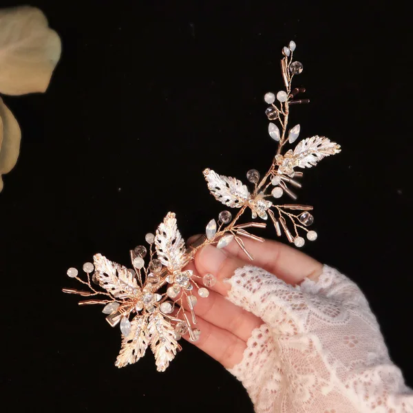 Chic / Beautiful Gold Headpieces Wedding Accessories 2020 Alloy Crystal Rhinestone Bridal Hair Accessories