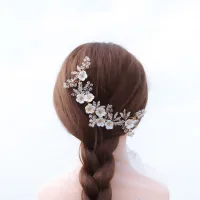 Charmant Gold Haarschmuck Braut  2020 Legierung Blumen Perlenstickerei Kristall Kopfschmuck Hochzeit Brautaccessoires